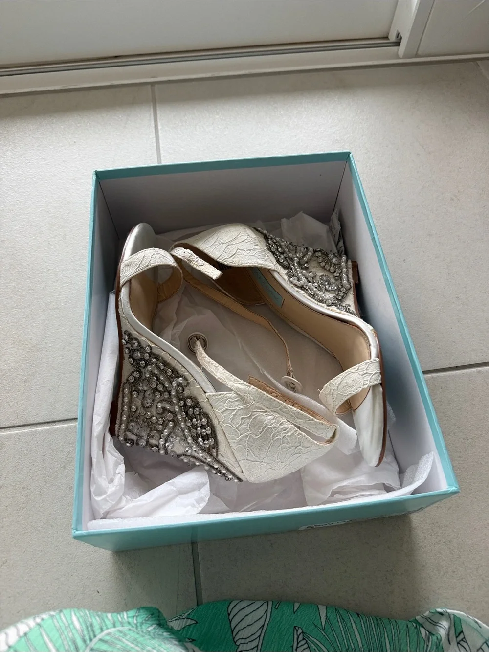 Betsey Johnson Ivory Embellished Lace Heels - Picture 6 of 9